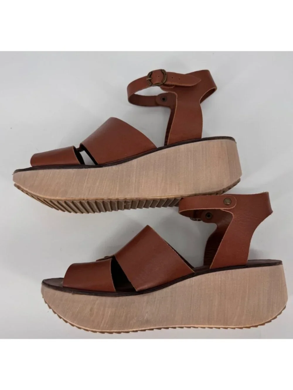 Lili Mill Brown Leather Platform Sandals Women’s Size 40 Italy Adjustable Strap - Picture 4 of 10